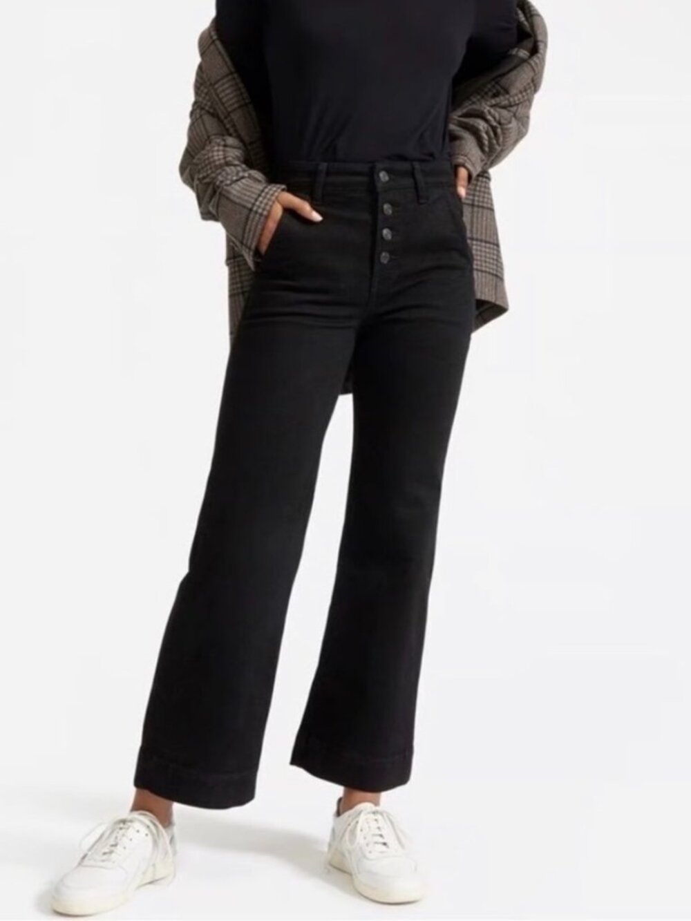 Everlane The Wide Leg Jean Black High Rise Button Fly Ankle Size 27 Regular
